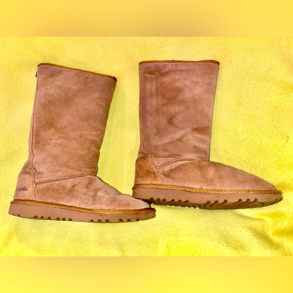 Simple Sheep Boots Womens 5 Mid Calf Shearling Lined Tan Leather Round Toe